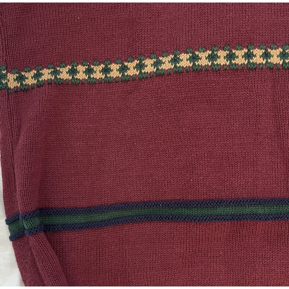 Vintage Chaps Ralph Lauren Sweater Mens‎ M Burgundy Striped Cotton Preppy USA